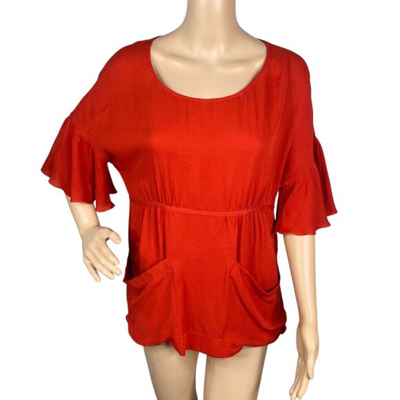 Stella McCartney 2007 Red Silk Bell Sleeve Empire Blouse Top SZ 38/4 - Picture 1 of 11